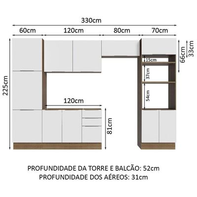 Armário De Cozinha Completa 330cm Rustic/branco Stella Madesa 02 Rustic/branco