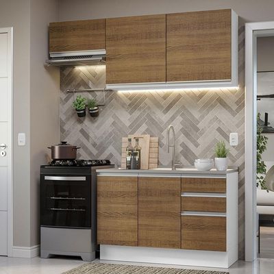 Armário De Cozinha 180Cm Glamy 09 Branco/Rustic