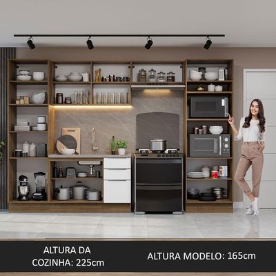 Armário De Cozinha Completa 330cm Rustic/branco Stella Madesa 02 Rustic/branco