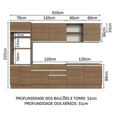 Armário De Cozinha Completa 310cm Rustic Glamy 02 Rustic