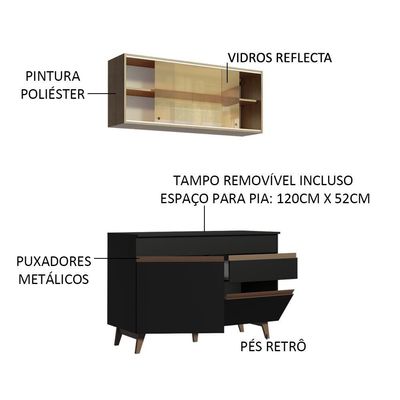 Cozinha Completa Reims com Armário e Balcão Preto Madesa