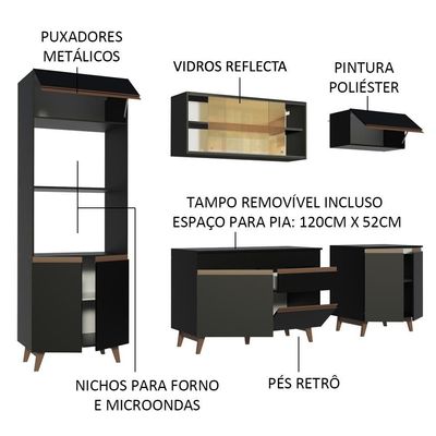 Cozinha Completa Reims com Armário e Balcão Preto Madesa