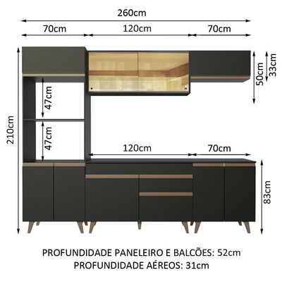 Cozinha Completa Reims com Armário e Balcão Preto Madesa