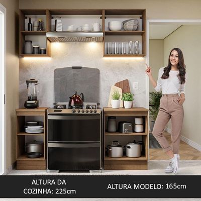 Armário De Cozinha 180Cm Rustic/Preto Glamy 12 Rustic/Preto