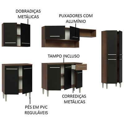 Cozinha Completa Com Armário E Balcão Rustic/Preto