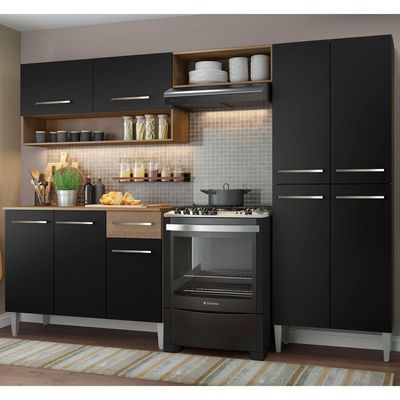 Cozinha Compacta Emilly com Armário e Balcão Preto Madesa