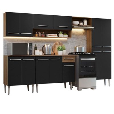 Armário De Cozinha Completa 293cm Rustic/preto Emilly Madesa 10 Rustic/preto