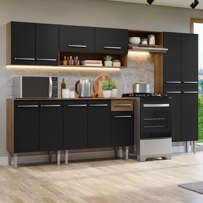 Armário De Cozinha Completa 293cm Rustic/preto Emilly Madesa 10 Rustic/preto