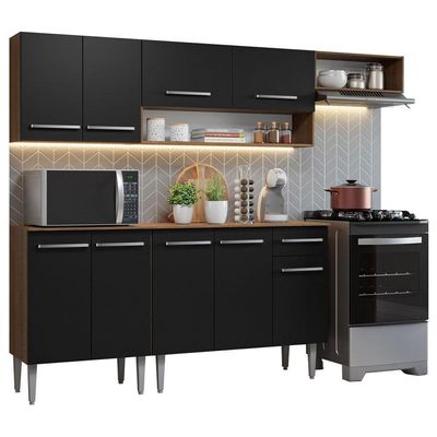 Armário De Cozinha Compacta 229cm Rustic/preto Emilly Madesa 13 Rustic/preto