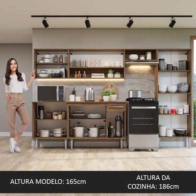 Armário De Cozinha Completa 293cm Rustic/preto Emilly Madesa 10 Rustic/preto