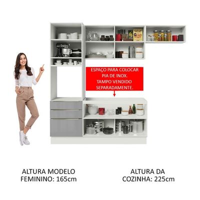 Cozinha Lux com Armário e Balcão 6 Portas 3 Gavetas Branco