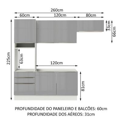 Cozinha Lux com Armário e Balcão 6 Portas 3 Gavetas Branco