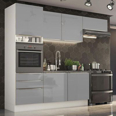 Cozinha Lux com Armário e Balcão 6 Portas 3 Gavetas Branco
