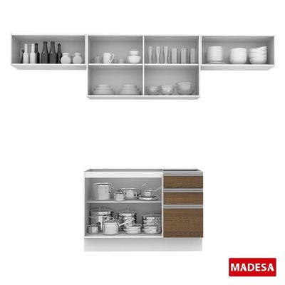 Cozinha Marina Branco com Rustic com Armário e Balcão Madesa