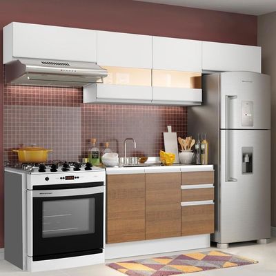 Cozinha Marina Branco com Rustic com Armário e Balcão Madesa