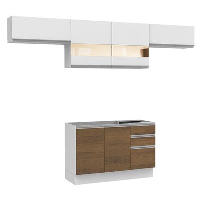 Cozinha Marina Branco com Rustic com Armário e Balcão Madesa