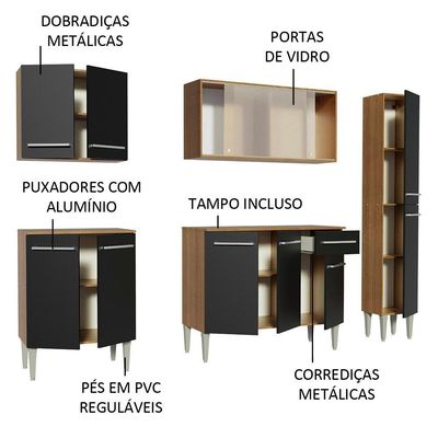 Cozinha Completa Madesa Emilly Fast Balcão Armário Paneleiro