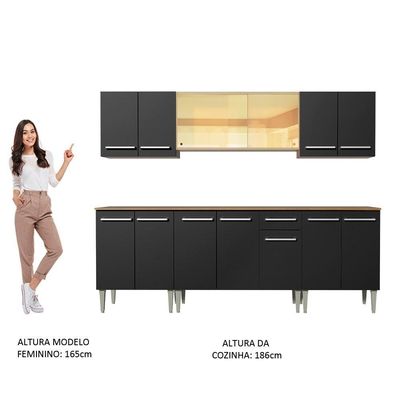 Cozinha Completa Madesa Balcão e Armário Aéreo Rustic/preto