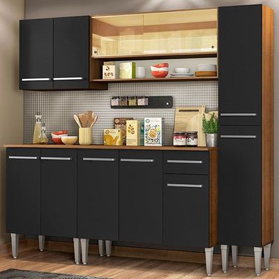 Cozinha Completa Madesa Armário Vidro e Balcão Rustic/preto