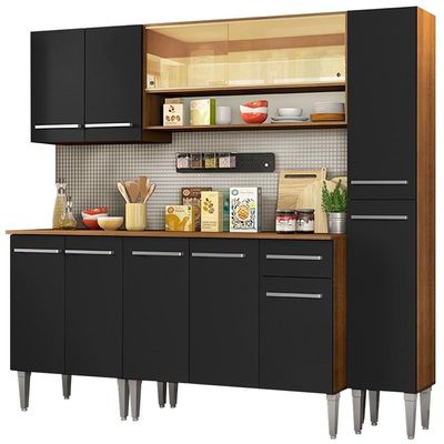 Cozinha Completa Madesa Armário Vidro e Balcão Rustic/preto
