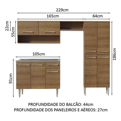 Armário De Cozinha Compacta 229cm Com Pia Rustic Emilly Madesa 10 Rustic