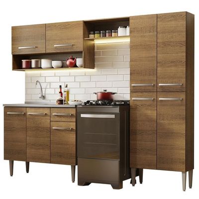 Armário De Cozinha Compacta 229cm Com Pia Rustic Emilly Madesa 10 Rustic