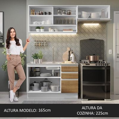 Armário De Cozinha 200Cm Glamy 08 Branco/Rustic