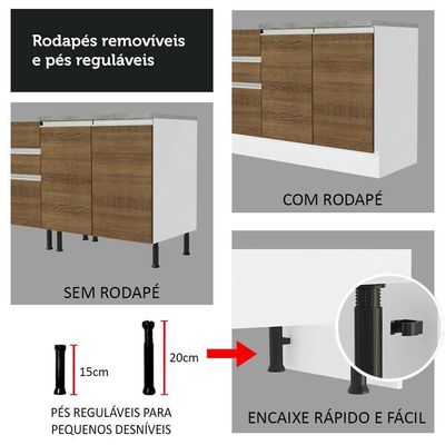 Armário De Cozinha 200Cm Glamy 08 Branco/Rustic