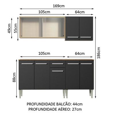 Cozinha Completa Madesa Emilly Box com Balcão e Armário