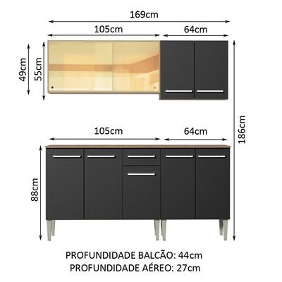 Cozinha Completa Madesa Emilly Drive Balcão e Armário Reflex