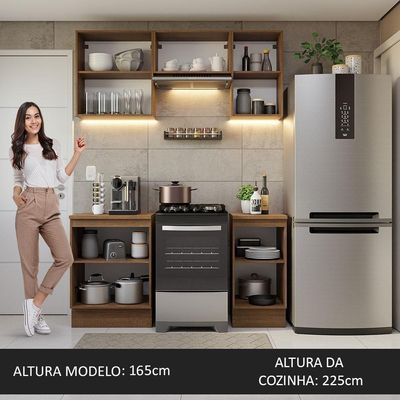 Armário De Cozinha 160Cm Rustic/Preto Glamy 07 Rustic/Preto