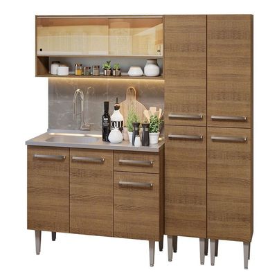 Armário De Cozinha Compacta 169cm Com Pia Rustic Emilly Madesa 14 Rustic