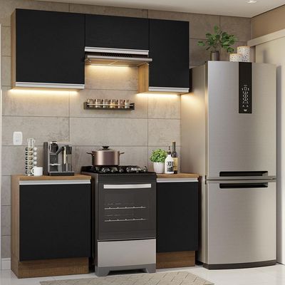 Armário De Cozinha 160Cm Rustic/Preto Glamy 07 Rustic/Preto