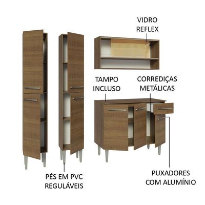 Armário De Cozinha Compacta 169cm Rustic Emilly Madesa 13 Rustic