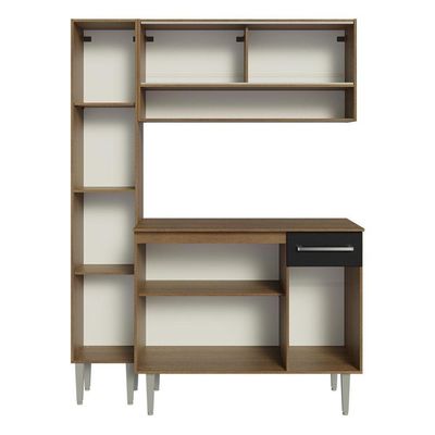 Armário De Cozinha Compacta 137cm Rustic/preto Emilly Madesa 09 Rustic/preto