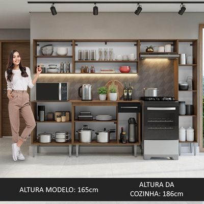 Armário De Cozinha Compacta 261 Cm Rustic/preto Emilly Madesa 09 Rustic/preto