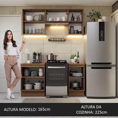 Armário De Cozinha 160Cm Glamy 07 Rustic/Branco