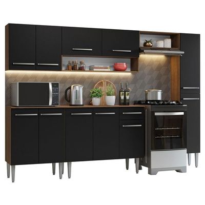 Armário De Cozinha Compacta 261 Cm Rustic/preto Emilly Madesa 09 Rustic/preto