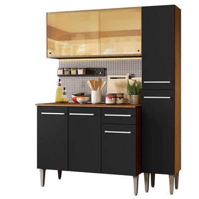 Cozinha Madesa Armário Balcão e Paneleiro Rustic/preto