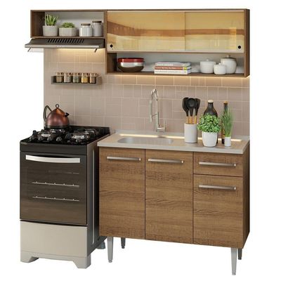Armário De Cozinha Compacta 165cm Com Pia Rustic Emilly Madesa 01 Rustic