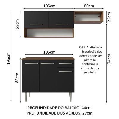 Armário De Cozinha Compacta 165cm Rustic/preto Emilly Madesa 08 Rustic/preto