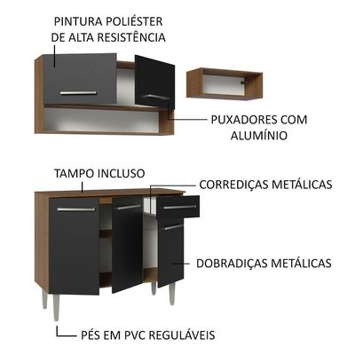 Armário De Cozinha Compacta 165cm Rustic/preto Emilly Madesa 08 Rustic/preto