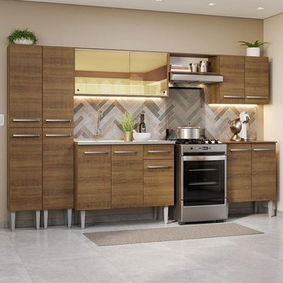 Armário De Cozinha Completa 293cm Com Pia Rustic Emilly Madesa 07 Rustic