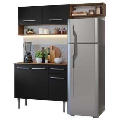 Armário De Cozinha Compacta 165cm Rustic/preto Emilly Madesa 08 Rustic/preto
