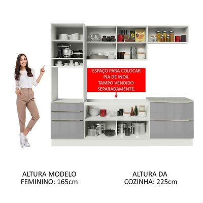 Cozinha Completa Lux com Armário 6 Portas 5 Gavetas Branco