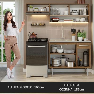 Armário De Cozinha Compacta 165cm Com Pia Rustic Emilly Madesa 01 Rustic
