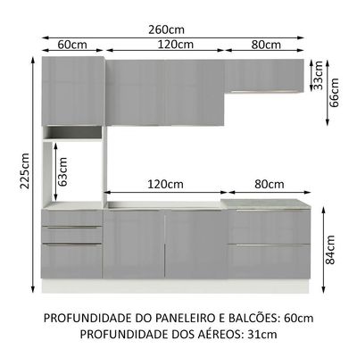 Cozinha Completa Lux com Armário 6 Portas 5 Gavetas Branco