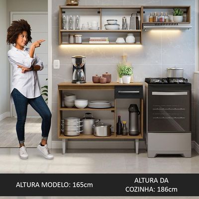 Armário De Cozinha Compacta 165cm Rustic/preto Emilly Madesa 02 Rustic/preto