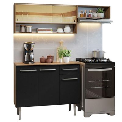 Armário De Cozinha Compacta 165cm Rustic/preto Emilly Madesa 02 Rustic/preto