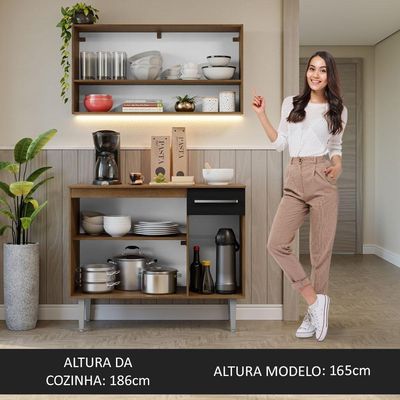 Armário De Cozinha Compacta 105cm Rustic/preto Emilly Madesa 03 Rustic/preto